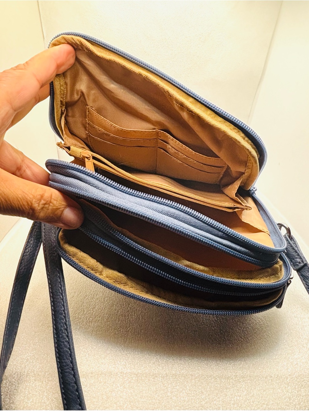 MultiSac North South Zip Around Crossbody Bag Indigo Blue Faux Leather - Picture 7 of 12